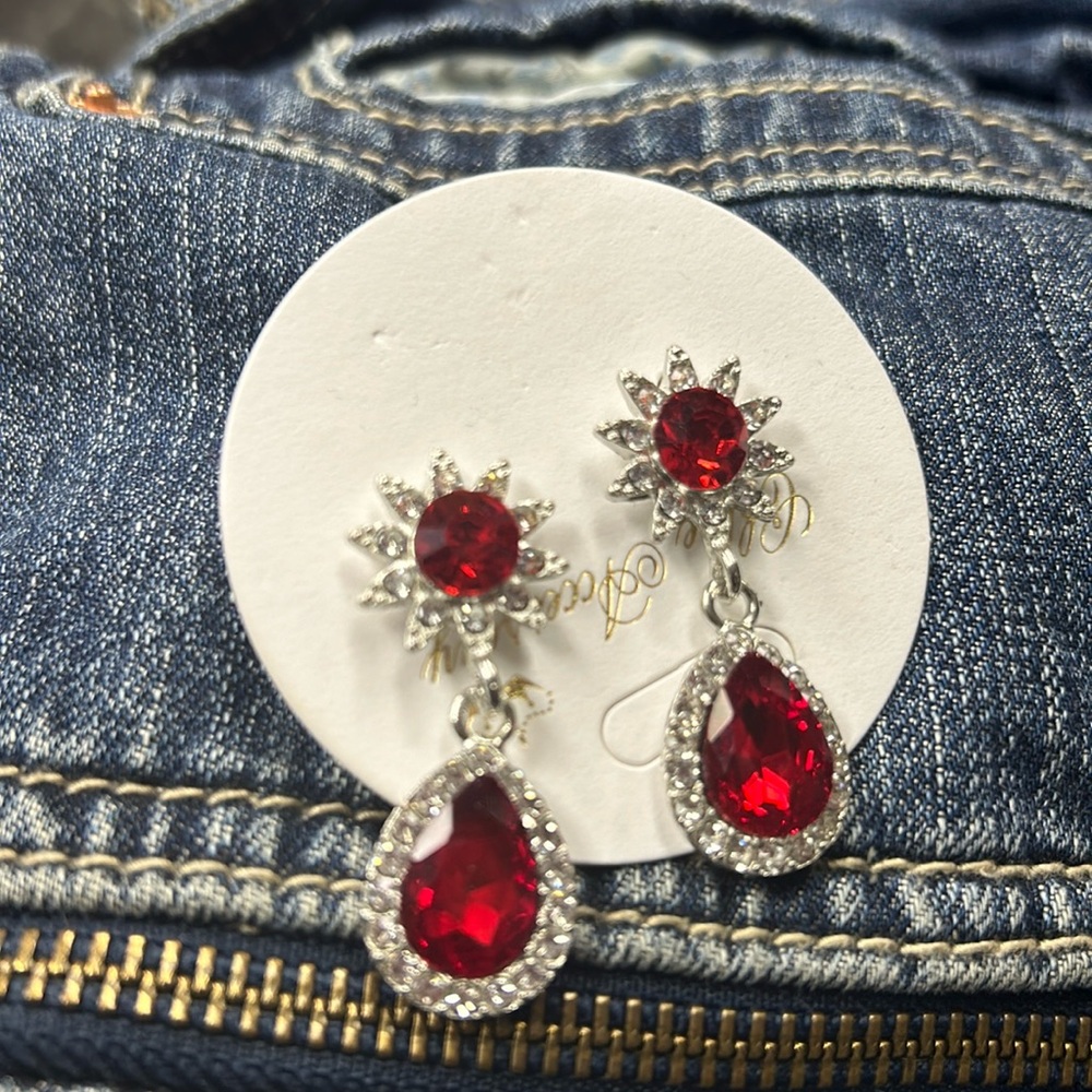 Red tear drop earrings